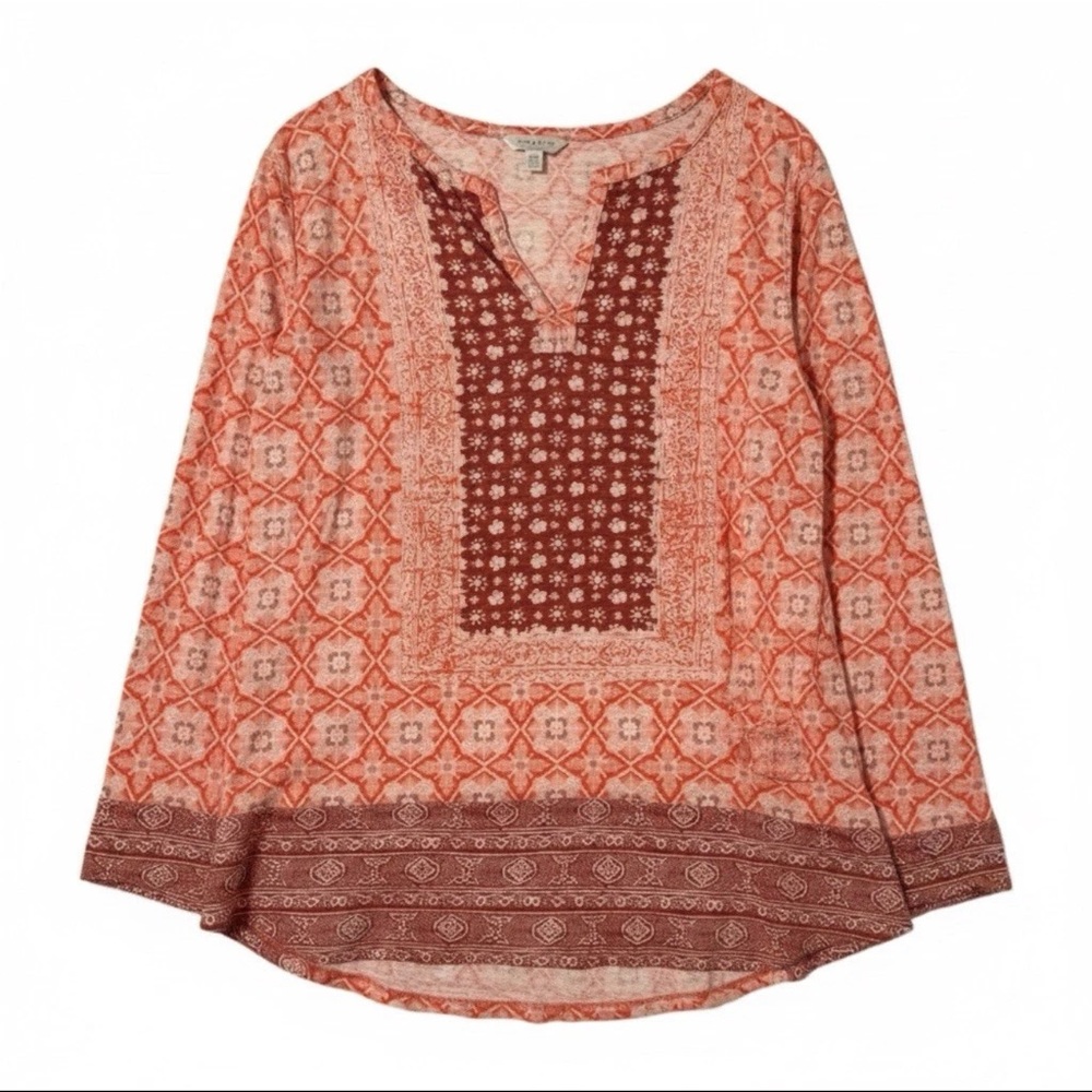 Lucky Brand Woman'  Top Size 1X Pin Floral V Neck 3/4 Sleeve 039